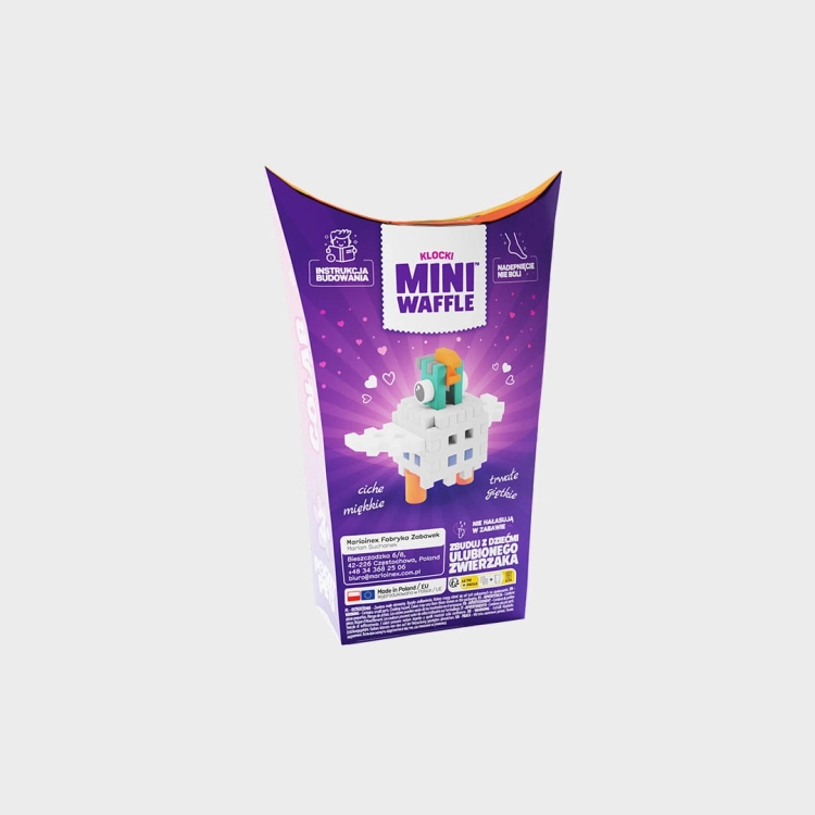 Klocki Marioinex Mini Waffle Pocket Pets Gołąb, widok na tył opakowania z informacjami o klockach.