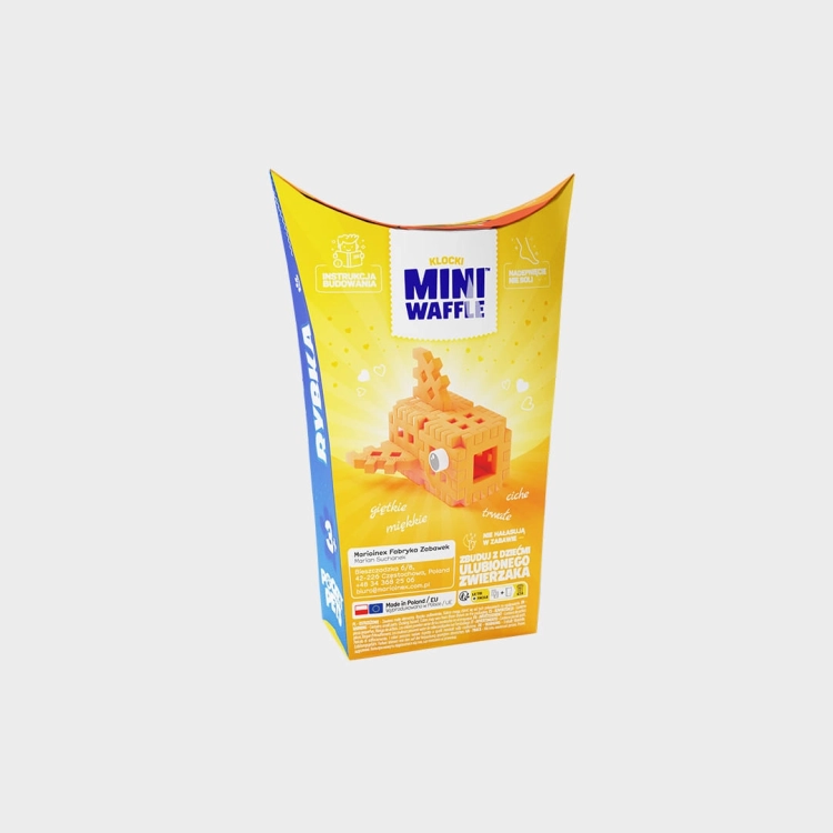 Klocki Marioinex Mini Waffle Pocket Pets Rybka, widok na tył opakowania z cechami klocków.
