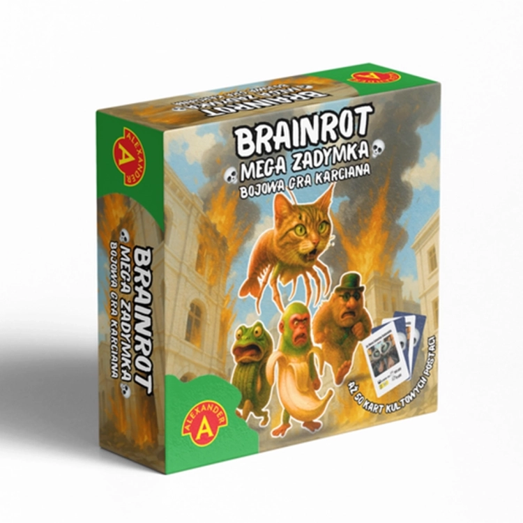 Gra karciana Brainrot Mega Zadymka Alexander, opakowanie z kultowymi postaciami.