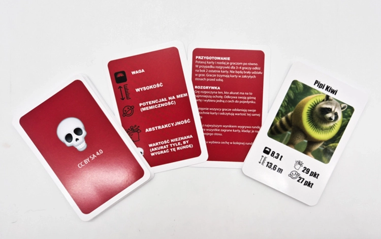 Zasady gry karcianej Brainrot Mega Zadymka i przykładowa karta Pipi Kiwi.