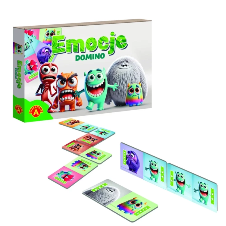 Gra edukacyjna Domino Emocje Alexander opakowanie i klocki.