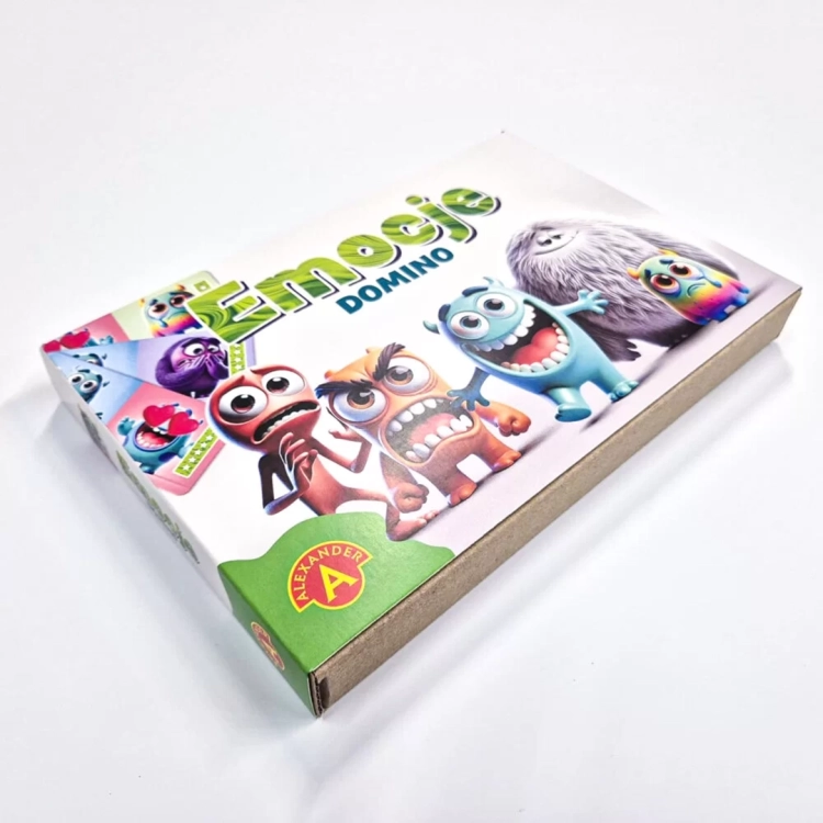 Opakowanie gry edukacyjnej Domino Emocje Alexander, widok pod kątem.