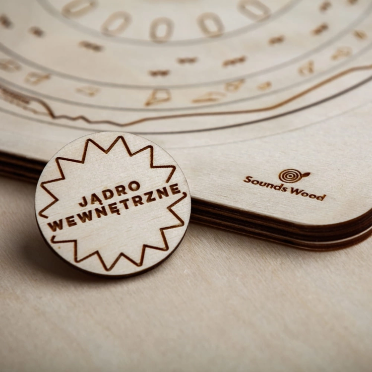 Drewniany element puzzli edukacyjnych Sounds Wood, zbliżenie na "Jądro Wewnętrzne".