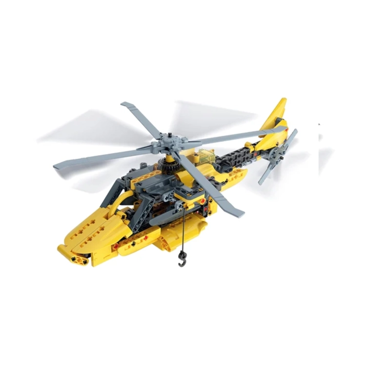 Gotowy model helikoptera ratowniczego Clementoni, widok z boku z hakiem wciągarki.