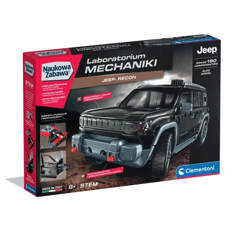 Model Clementoni Laboratorium Mechaniki Jeep Recon, opakowanie z widokiem pojazdu.
