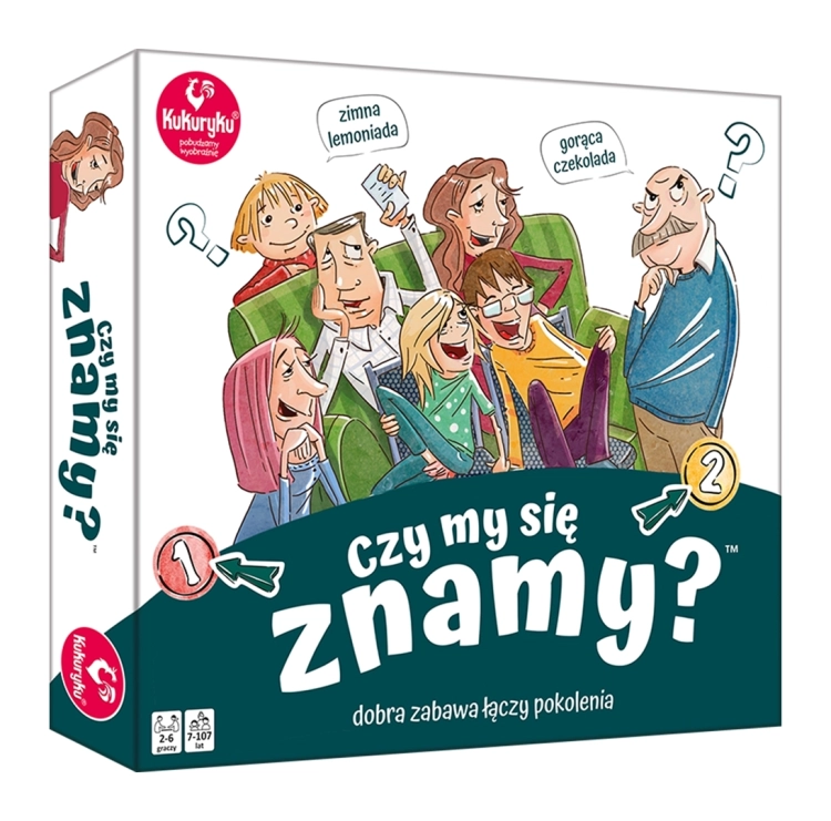 Gra towarzyska Kukuryku Czy my się znamy?, opakowanie z ilustracją rodziny.
