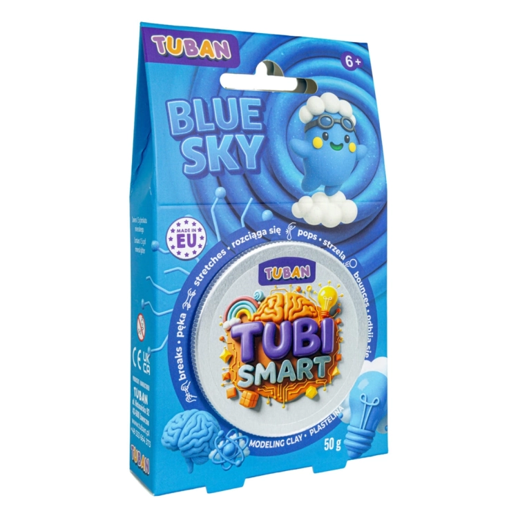 TUBI SMART PLASTELINA Tuban Blue Sky 50g, widok pod kątem na opakowanie.