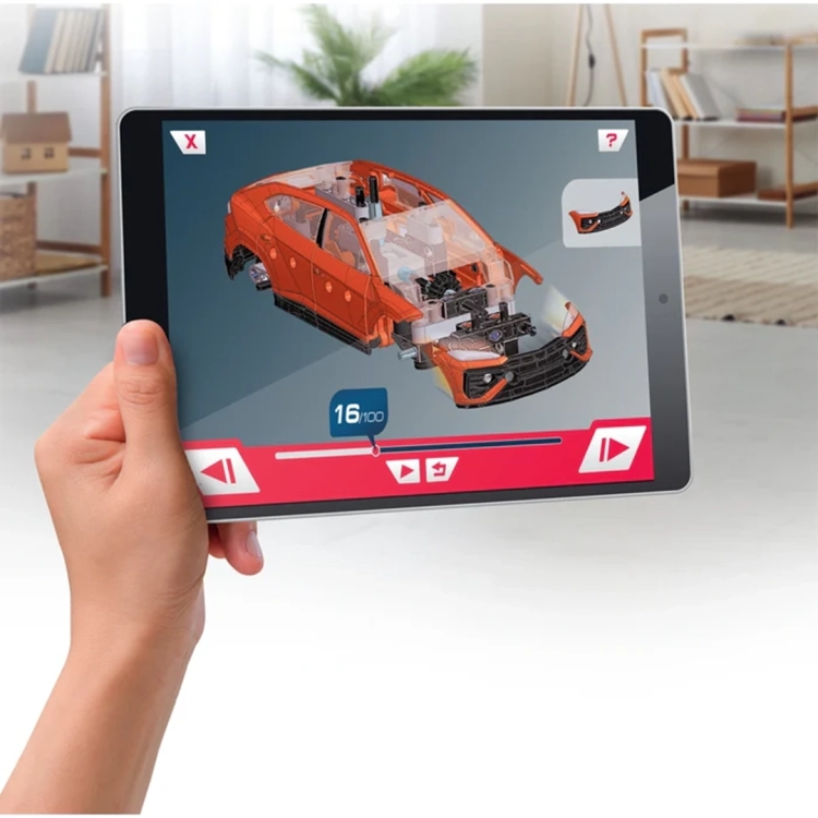 Instrukcja montażu modelu Lamborghini Urus SE Clementoni wyświetlona na tablecie.