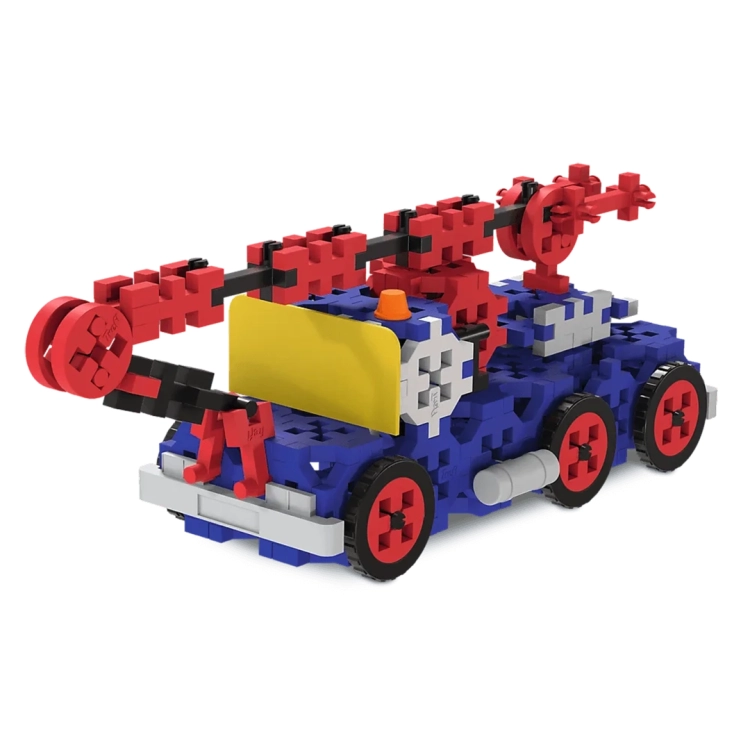 Model pojazdu budowlanego z drabiną (samochód strażacki) z klocków Trefl Connect 3w1.