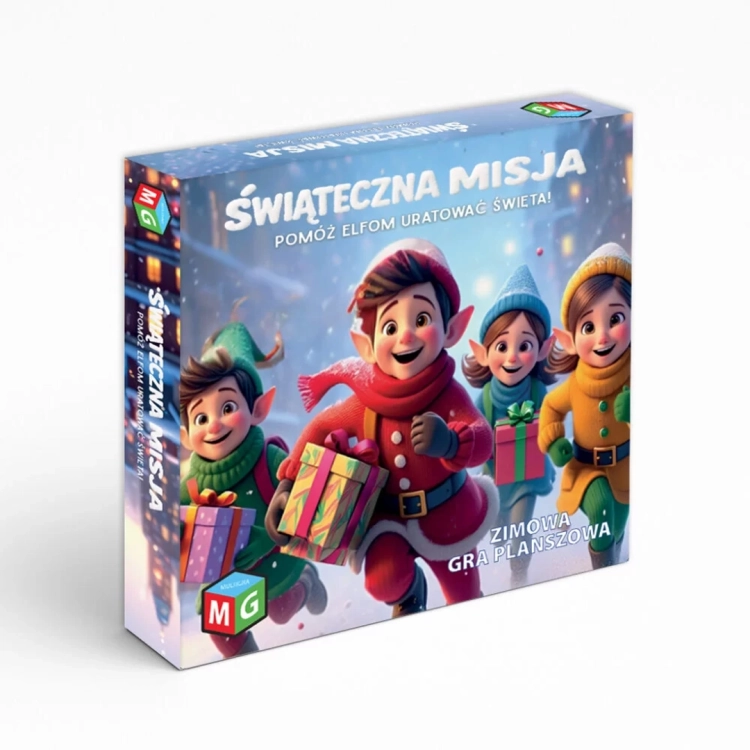 Gra planszowa Multigra Świąteczna Misja, kolorowe opakowanie z wizerunkiem elfów.