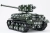 Złożony metalowy model czołgu Sherman M4A3E8, widok z boku na gąsienice.