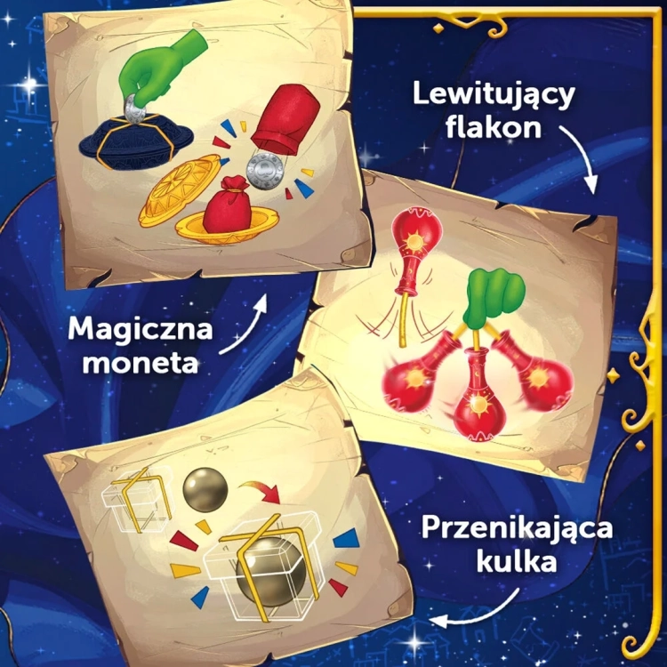 Zestaw Magiczne Sztuczki Spy Guy Fantasy, ilustracja: magiczna różdżka i instrukcje online.