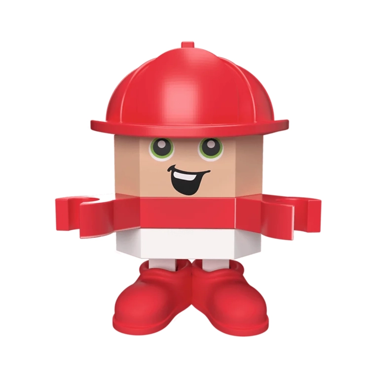Figurka Leo w kasku strażackim z zestawu klocków Trefl Connect.