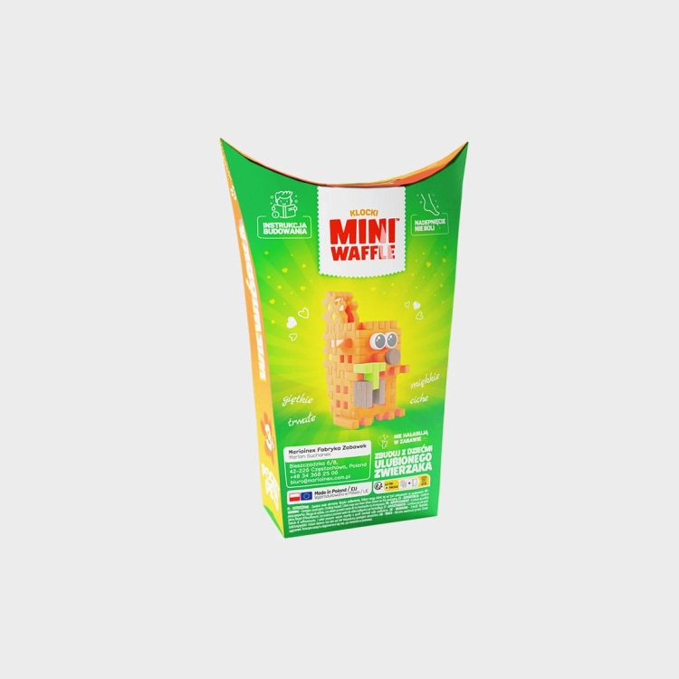 Klocki Marioinex Mini Waffle Pocket Pets Wiewiórka, widok na tył opakowania z cechami klocków.