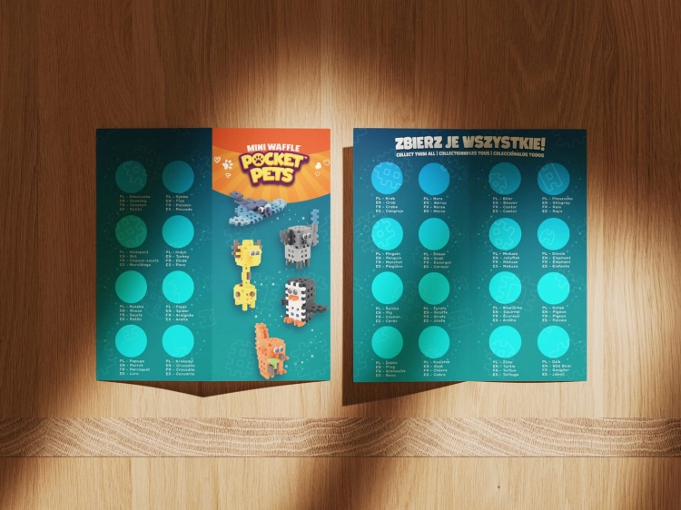 Instrukcja klocków Marioinex Mini Waffle Pocket Pets, zestawienie kolekcji zwierząt.