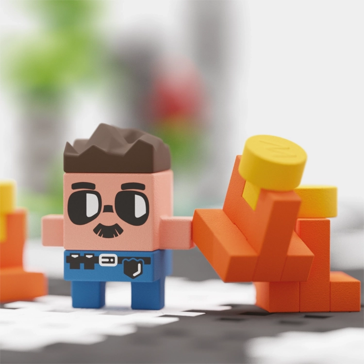 Złożona figurka policjanta Jacka z klocków Marioinex Mini Waffle City Street.