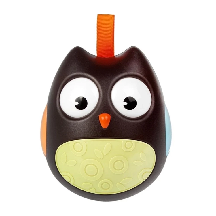 Wańka-wstańka BamBam Sówka w kolorze czarnym z pomarańczowymi, niebieskimi i żółto-zielonymi elementami (wiek 6msc+).