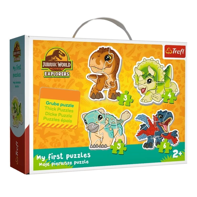 Pudełko puzzli Trefl Baby Classic Moje pierwsze puzzle z motywem uroczych dinozaurów dla dzieci od 2 lat.
