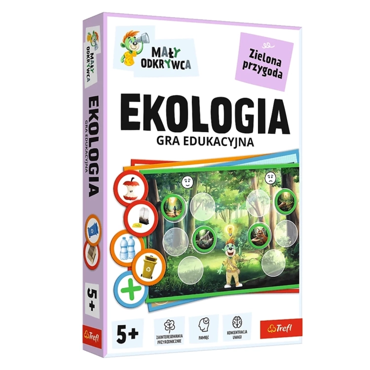 Gra edukacyjna Ekologia Trefl Mały Odkrywca – pudełko z motywem lasu i segregacji odpadów.