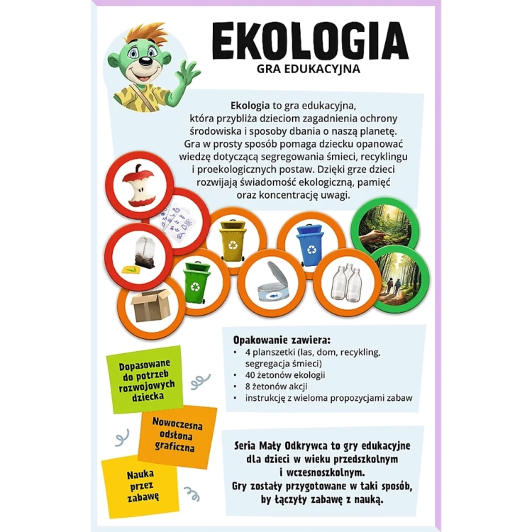 Tył opakowania gry Ekologia Trefl z opisem edukacyjnym i listą zawartości.