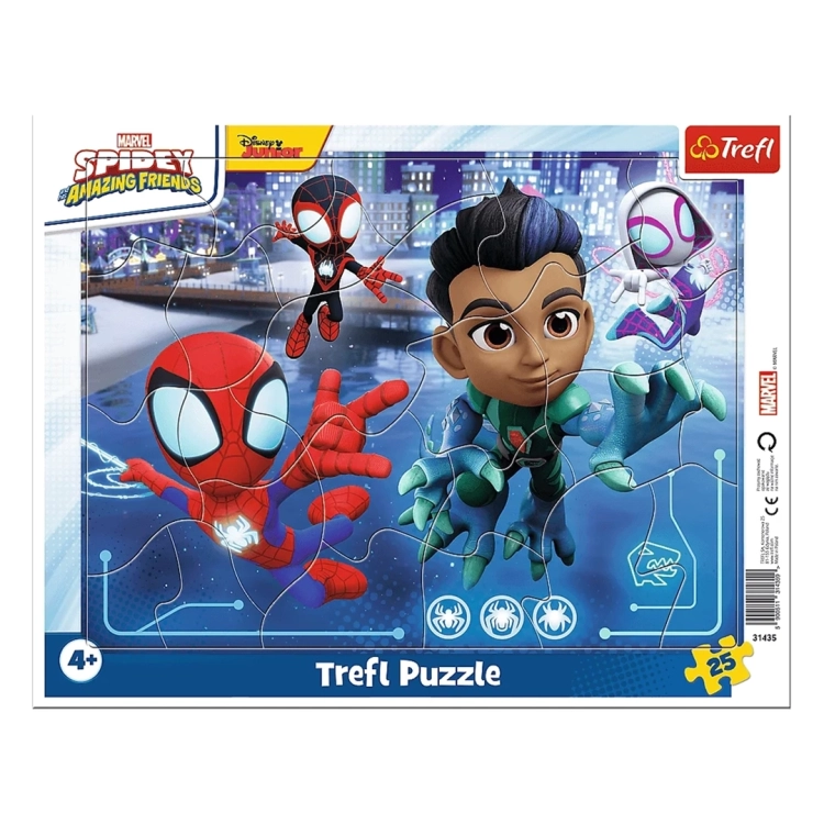 Puzzle ramkowe Trefl 25 elementów przedstawiające postacie z bajki Spidey i super-kumple.
