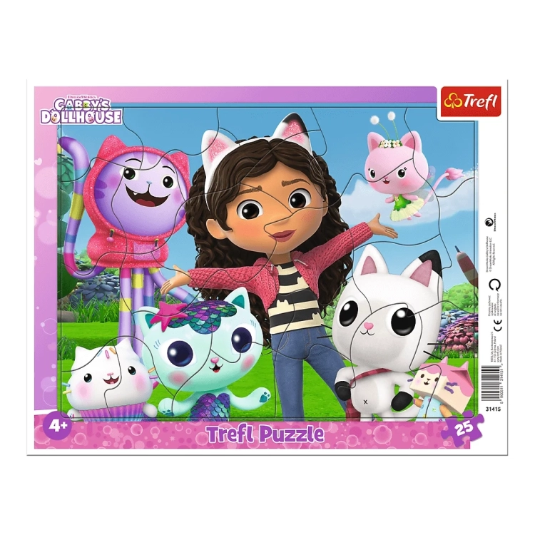 Puzzle ramkowe Trefl 25 elementów z bohaterami bajki Koci Domek Gabi.