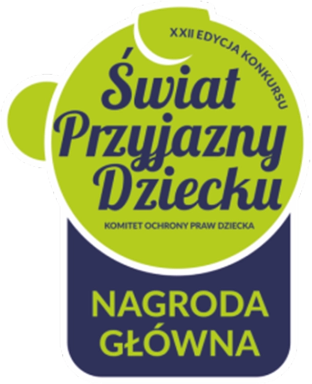 Logotyp nagrody głównej w konkursie Świat Przyjazny Dziecku dla gry planszowej Gnomy.