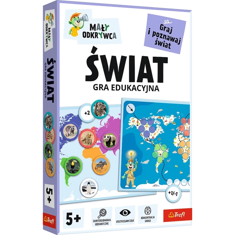 Gra edukacyjna Świat Mały Odkrywca marki Trefl w pudełku, dla dzieci od 5 lat.