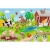 Kolorowa grafika puzzli Trefl Maxi przedstawiająca radosną farmę z krową, koniem, świnkami i postaciami misiów.