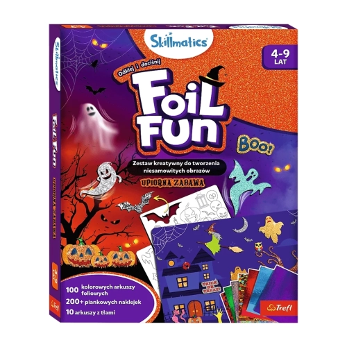 Przednia strona opakowania zestawu Foil Fun „Upiorna zabawa” z grafiką duchów, dyń i nawiedzonego zamku oraz informacją o zawartości.