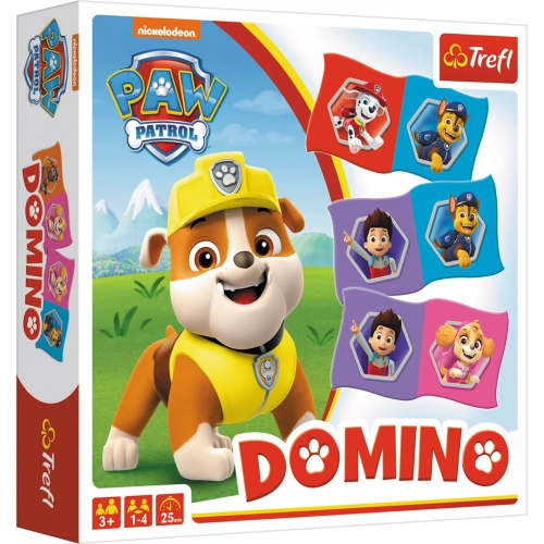 Front białego pudełka z dużą postacią Rubble’a i logiem Paw Patrol.