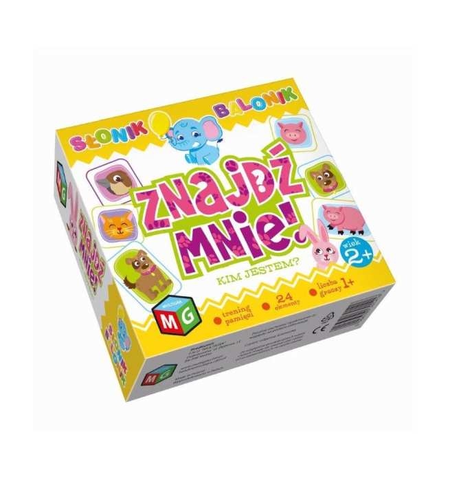 Znajdź mnie. Kim jestem? – opakowanie gry edukacyjnej dla dzieci od 2 lat z serii Słonik Balonik