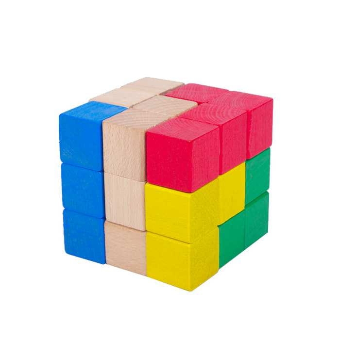 Kostka logiczna z drewna, kolorowa łamigłówka rozwijająca myślenie