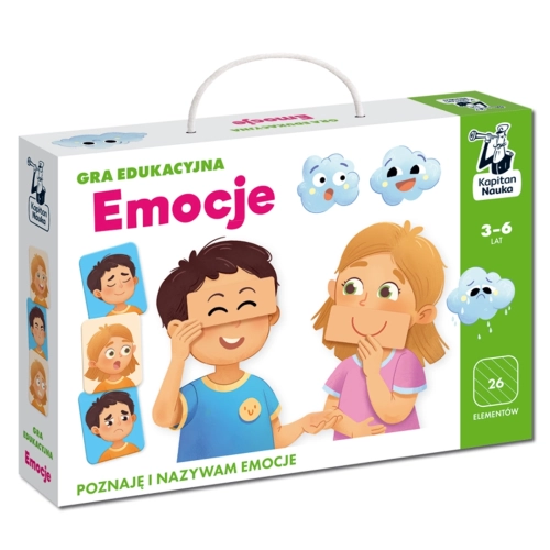 Front pudełka gry "Emocje. Poznaję i nazywam emocje" z serii Kapitan Nauka.