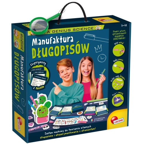 Opakowanie zestawu Lisciani I'm a Genius Manufaktura Długopisów dla dzieci 7-12 lat.