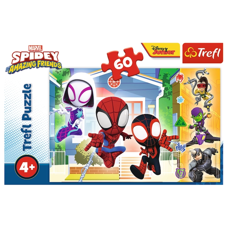 Widok na pudełko puzzli Trefl z bohaterami Marvel Spidey and His Amazing Friends.