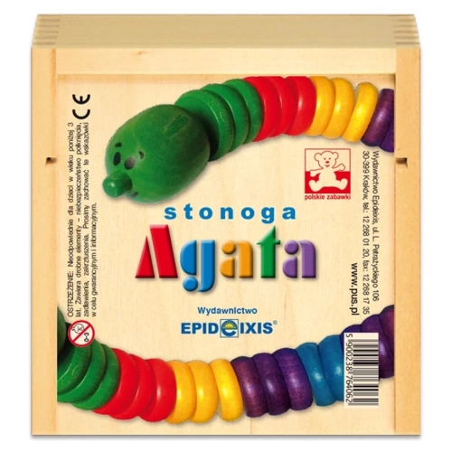 Stonoga Agata zabawa edukacyjna – kolorowy sorter do nawlekania dla dzieci 3+ w pudełku.