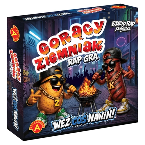 Pudełko gry planszowej Gorący Ziemniak Rap Gra marki Alexander z postaciami w klimacie hip-hopowym