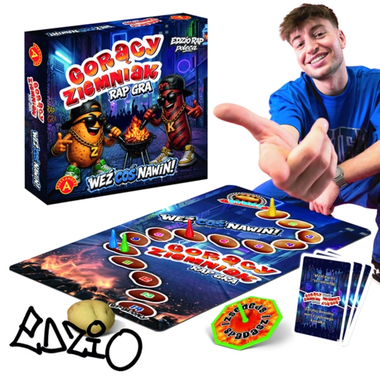 Edzio Rap prezentuje zestaw gry planszowej Gorący Ziemniak Rap Gra producenta Alexander
