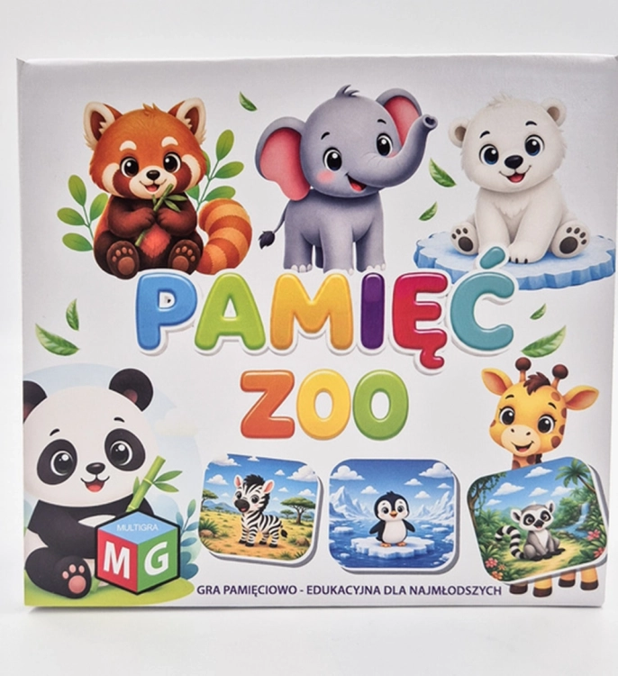 Przód pudełka gry pamięciowej Pamięć Zoo od Multigra dla dzieci 4+