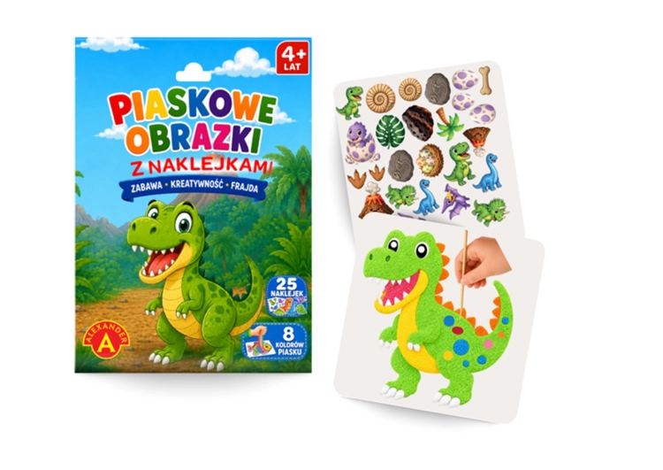 Zestaw kreatywny malowanki piaskowej Alexander z motywem dinozaura i naklejkami