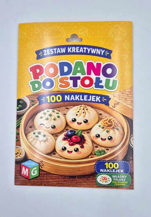 Przód opakowania gry kreatywnej „Podano do stołu – Pierogi” z marką Multigra i informacją o 100 naklejkach w zestawie.