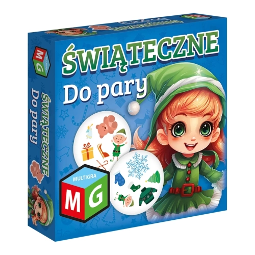 Pudełko gry karcianej Świąteczne Do Pary od Multigra z postacią elfki.