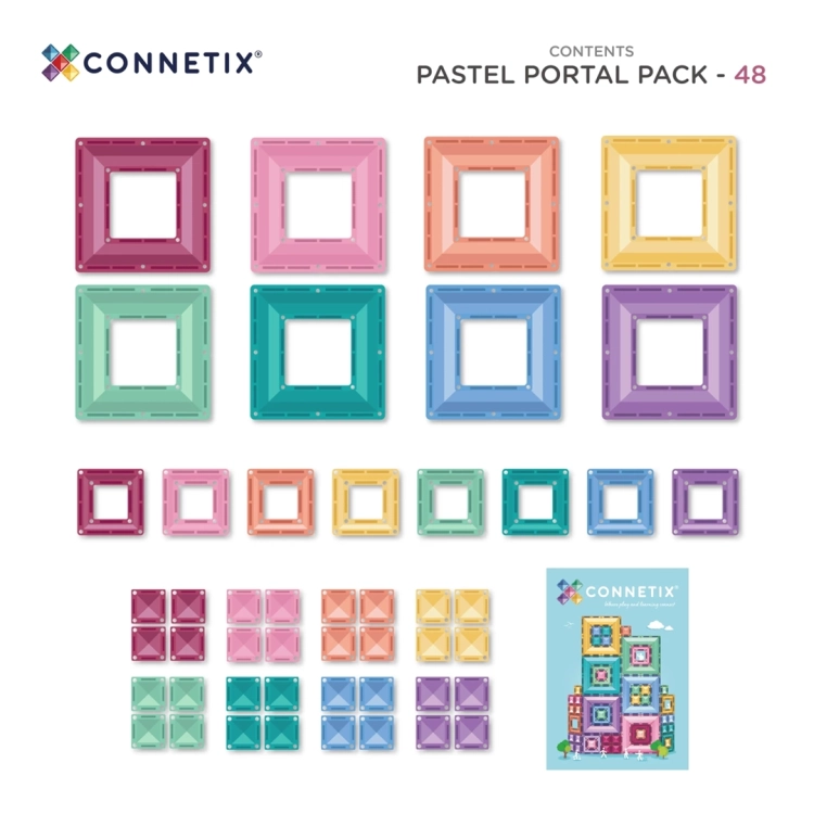 Zawartość zestawu Klocki magnetyczne Connetix Pastel Portal Pack 48 elementów