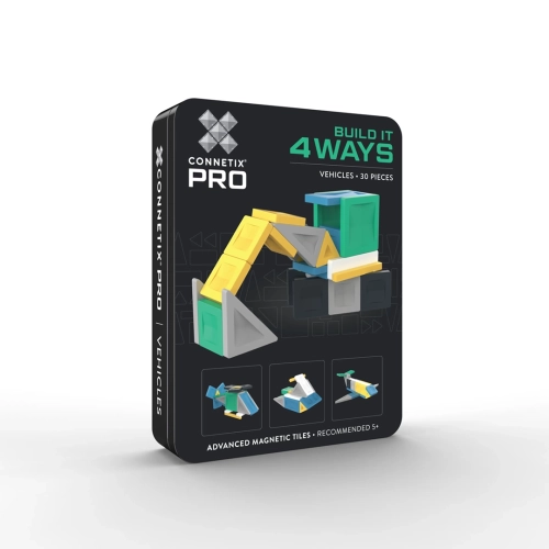 Opakowanie klocków magnetycznych Connetix PRO Build It 4 Ways Vehicles Pack 30 elementów z grafiką koparki