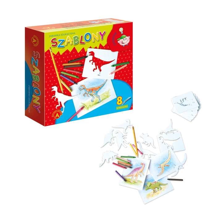 Zestaw szablonów z dinozaurami – edukacyjna zabawka plastyczna.