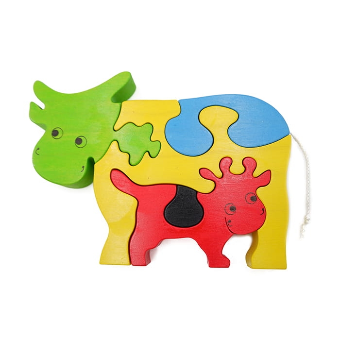 Układanka drewniana kolorowa Krówka - puzzle drewniane dla dzieci
