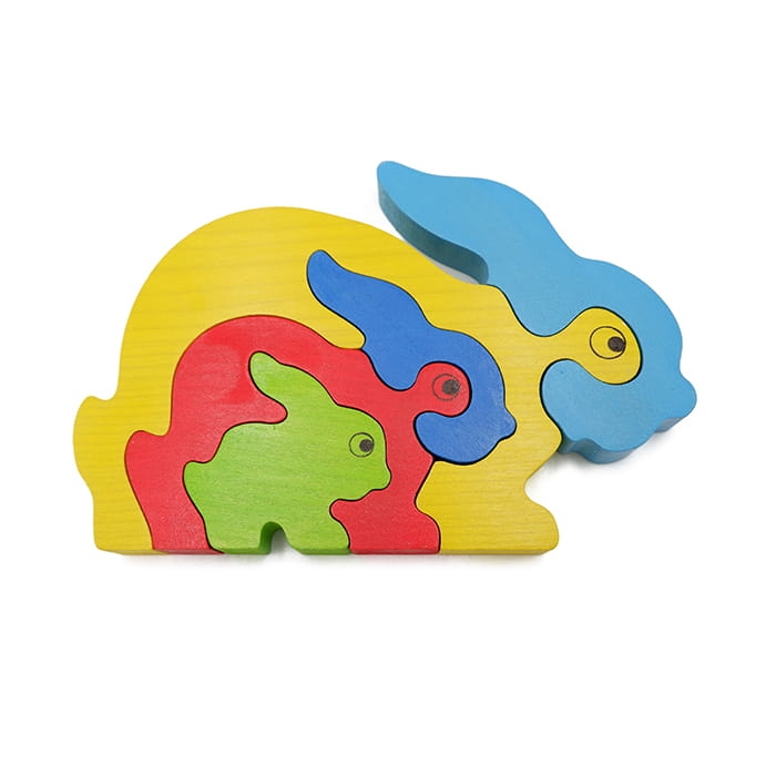 Układanka drewniana kolorowa Królik - puzzle drewniane dla dzieci