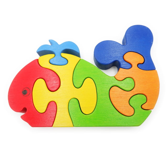 Układanka drewniana kolorowa Wieloryb - puzzle drewniane dla dzieci