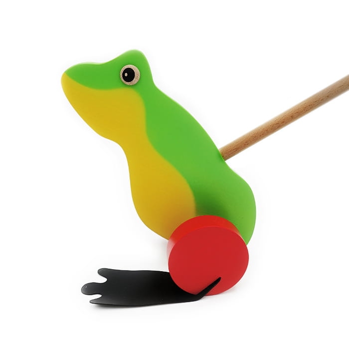 Pchacz drewniany Żabka - zabawka do pchania dla rocznego dziecka